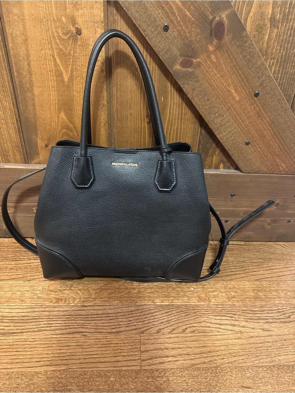 Michael Kors Black Pebbled Leather Satchel with Shoulder Strap